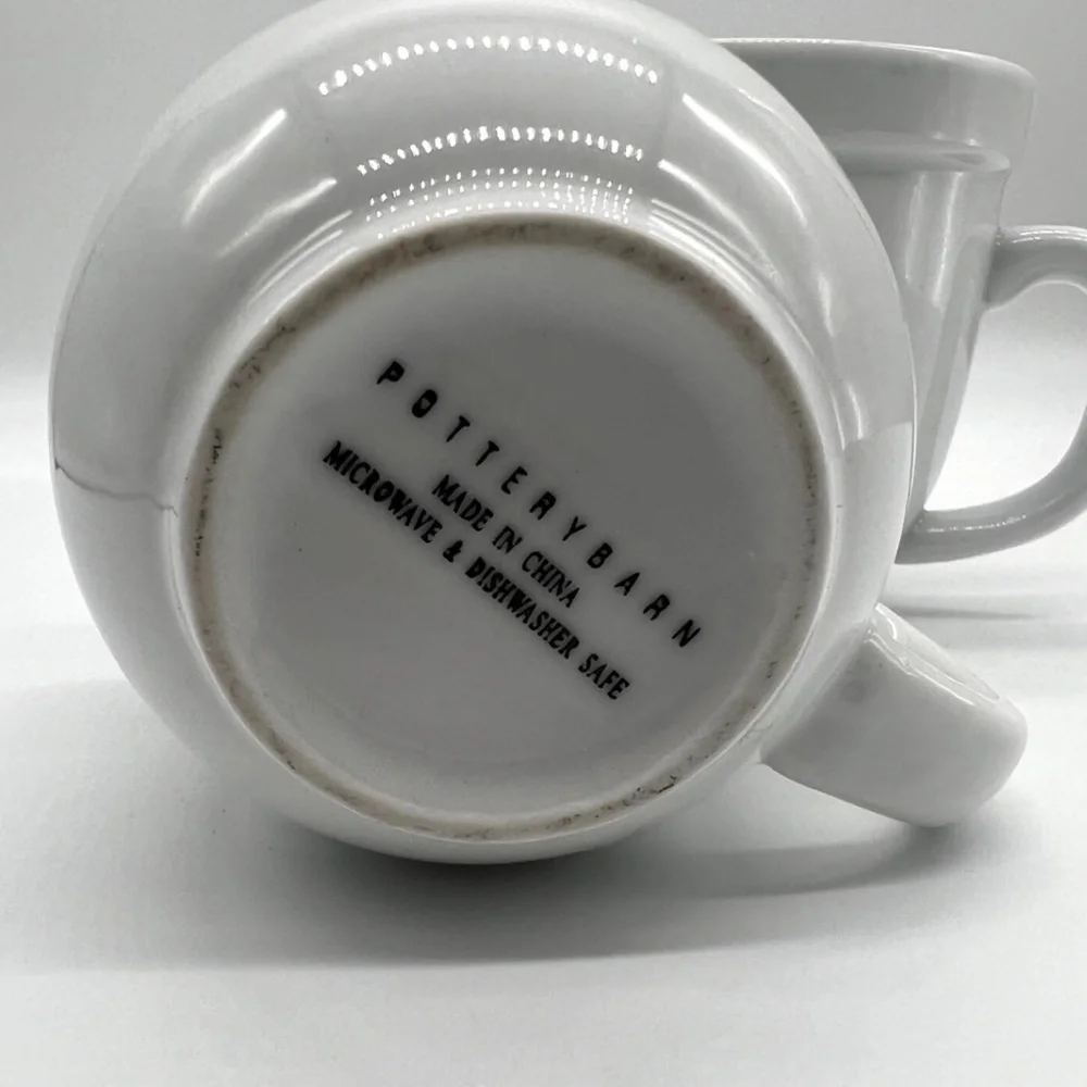 Pottery Barn Set of 2 Suppertime White Coffee Mugs Cups Wide Rim Bistro